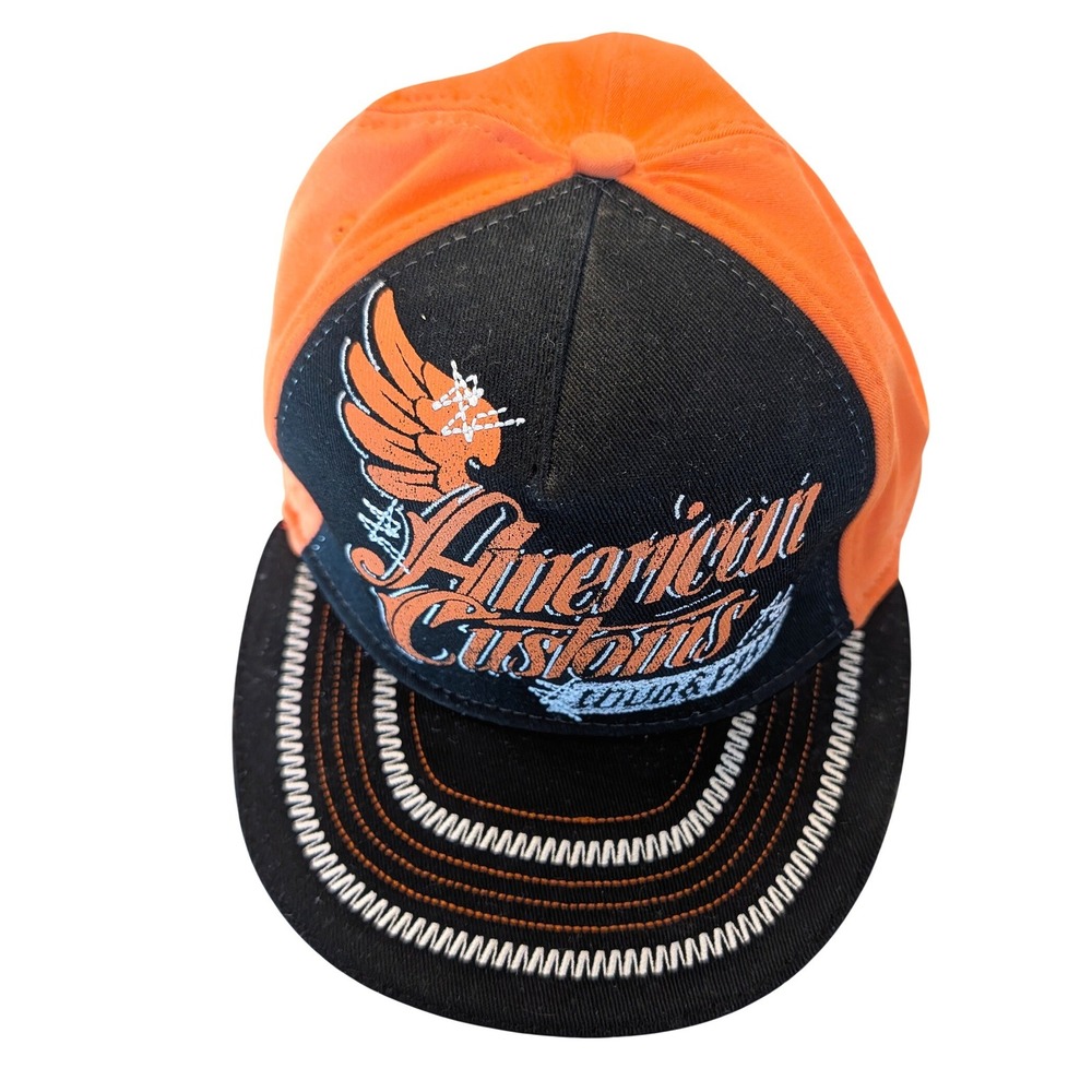Affliction American Customs Hat Mens L/XL Orange Black Embroidered Y2K MMA Cap